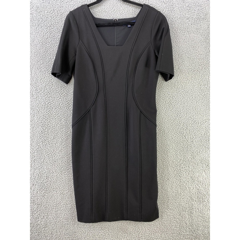 Brooks Brothers Dress Womens 10 Black Knit Sheath Square Neck Short Sleeve Ponte